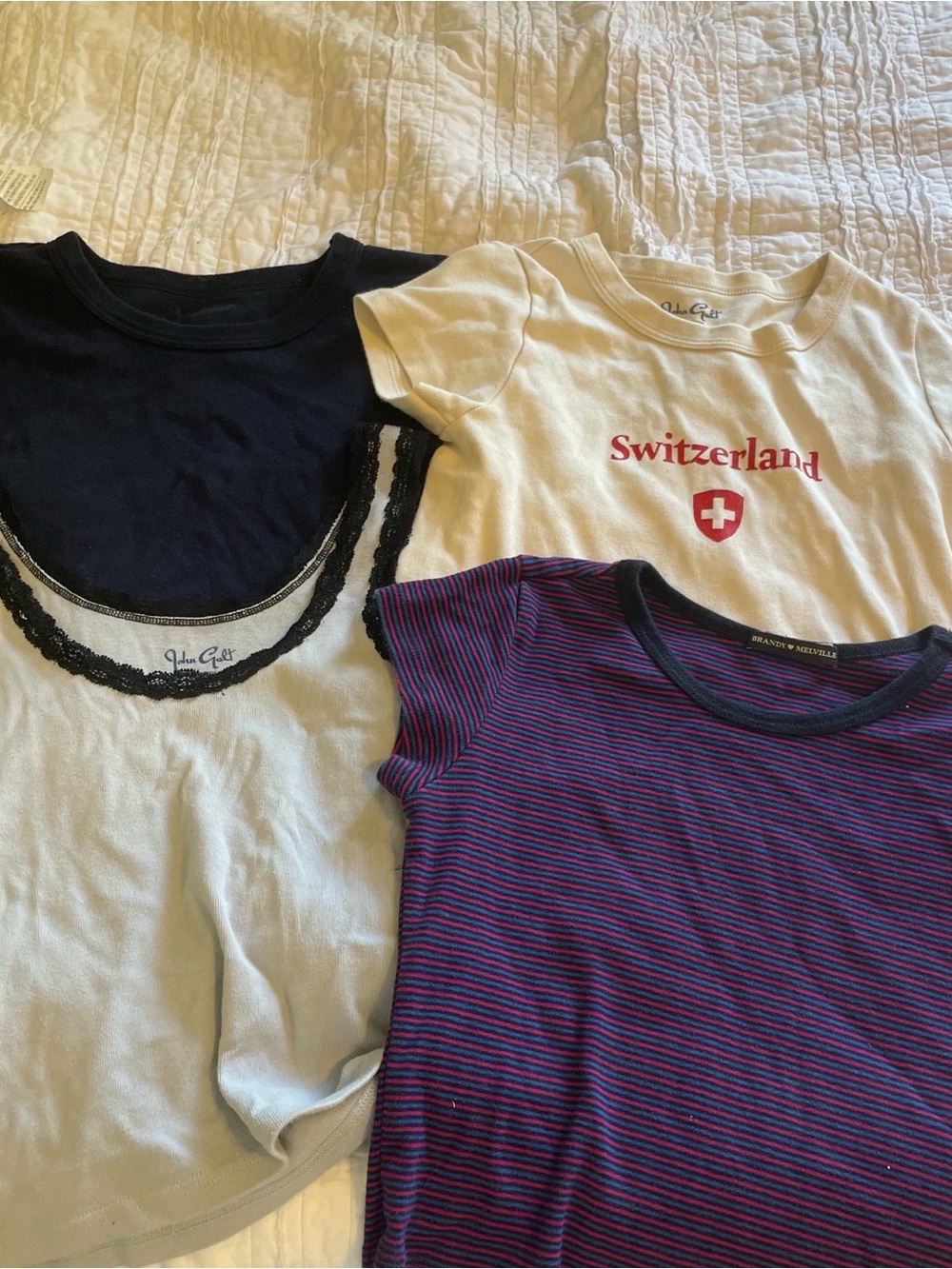 BRANDY MELVILLE Cream Graphic Tee + Navy & Purple Tops - 4 Pack